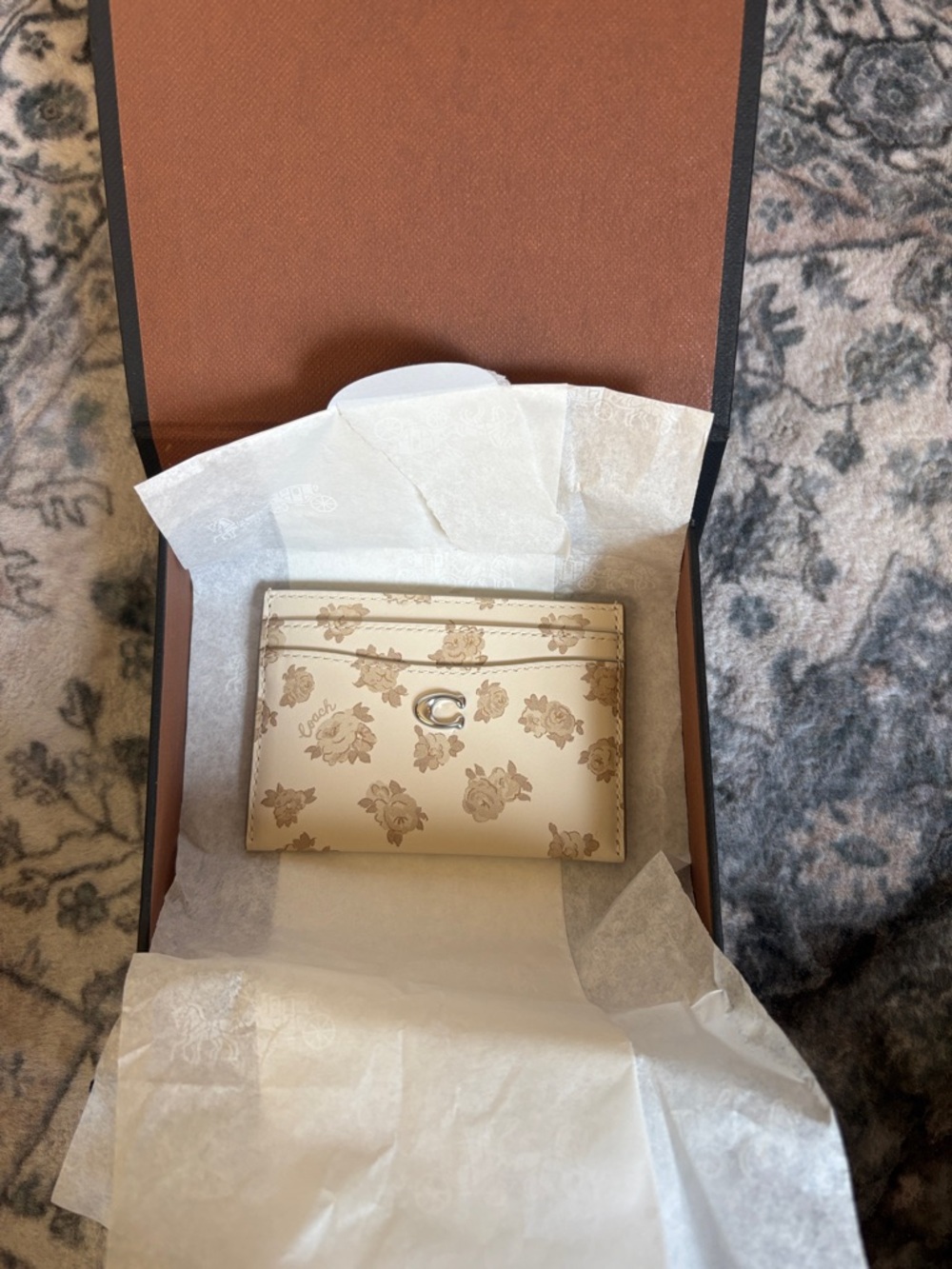 Coach Leather Cream Floral Skim ID Card Case Wallet - Picture 10 of 10